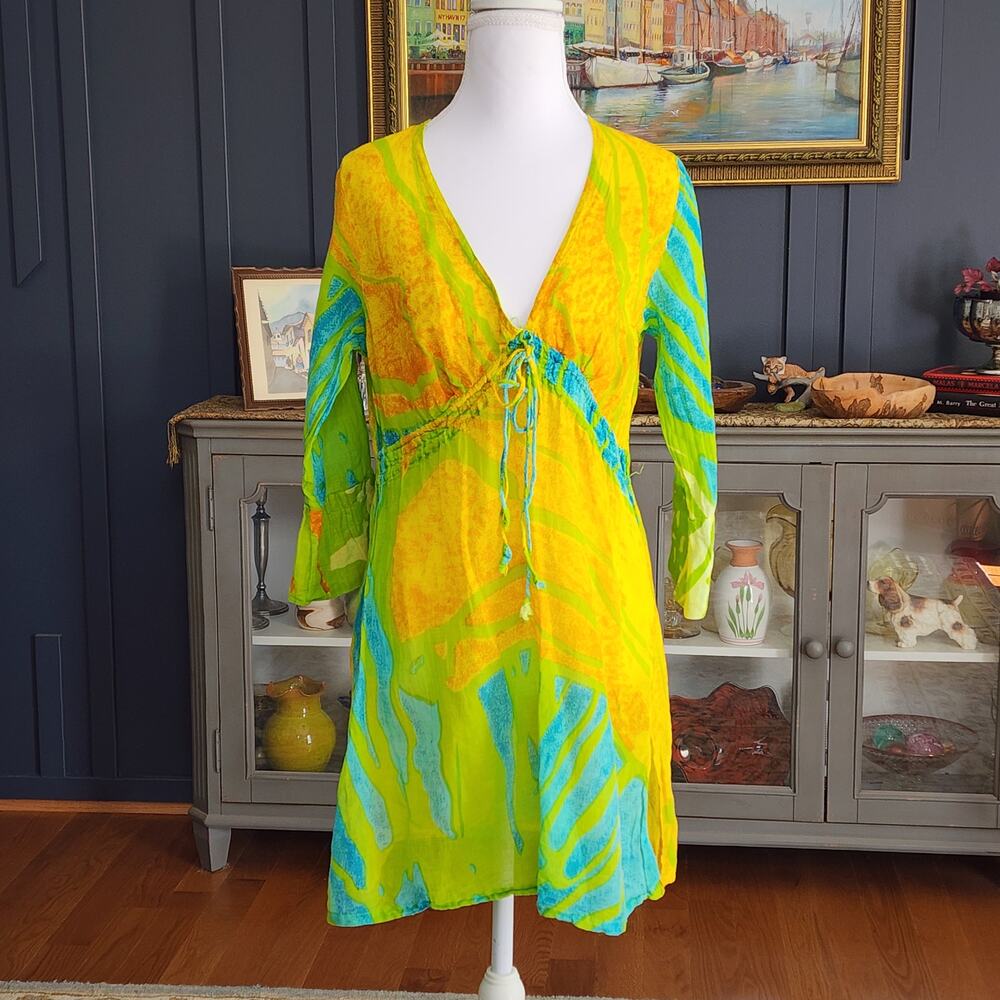 Bamboo Threads Cotton Swim Cover Up Sz Small Tropical Lightweight